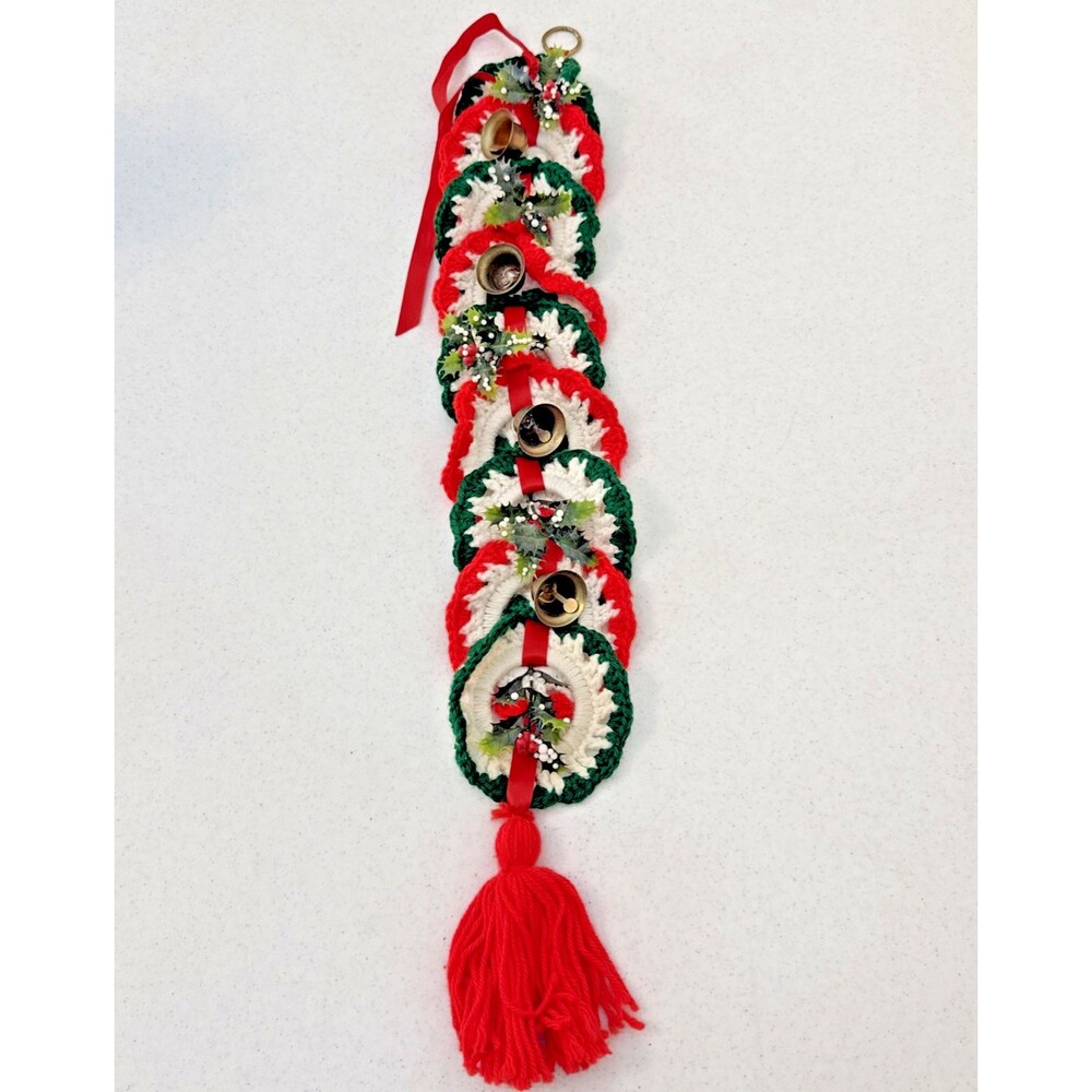 Vintage Wall/Door Decor Handmade Crochet Brass Bell Wall Hanger